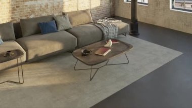3d video rendering footage contemporary interior design of the living room. Stylish interior of the living room
