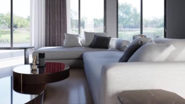 3d video rendering footage contemporary interior design of the living room. Stylish interior of the living room