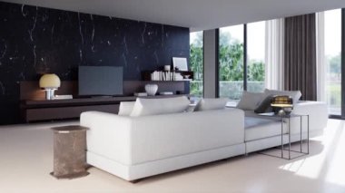 3d video rendering footage contemporary interior design of the living room. Stylish interior of the living room