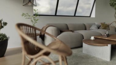 3d video rendering footage contemporary interior design of the living room. Stylish interior of the living room