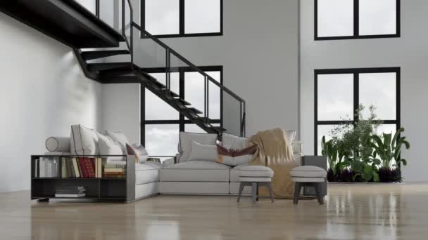 Video Rendering Footage Contemporary Interior Design Living Room Stylish Interior – Stock-video