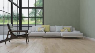 3d video rendering footage contemporary interior design of the living room. Stylish interior of the living room