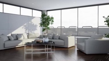 3d video rendering footage contemporary interior design of the living room. Stylish interior of the living room