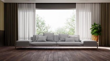 3d video rendering footage contemporary interior design of the living room. Stylish interior of the living room