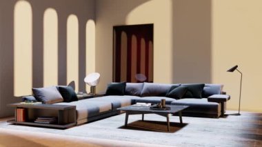 3d video rendering footage contemporary interior design of the living room. Stylish interior of the living room