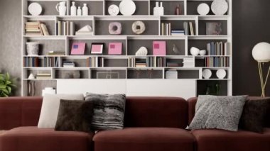 3d video rendering footage contemporary interior design of the living room. Stylish interior of the living room