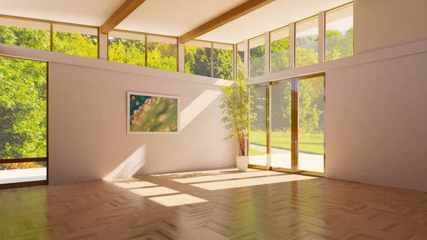 Grande Luxo Modernos Interiores Luminosos Sala Estar Mockup Ilustração Renderização — Fotografia de Stock