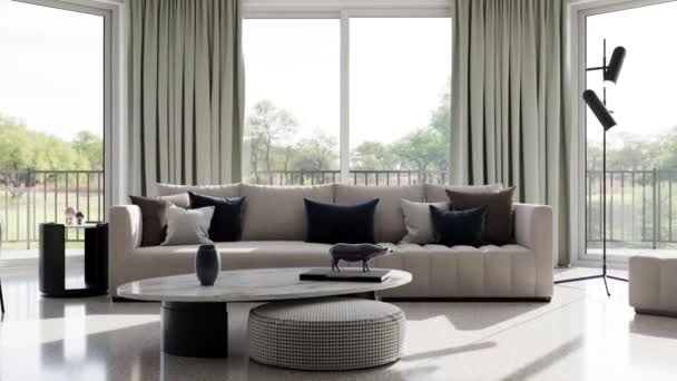 Video Rendering Footage Contemporary Interior Design Living Room Stylish Interior — 비디오
