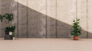 Büyük lüks, modern, parlak iç mekanlar. Oturma odası tasviri. 3D görüntüleme.