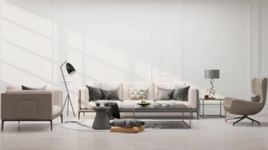 3d video rendering footage contemporary interior design of the living room. Stylish interior of the living room