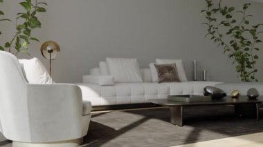3d video rendering footage contemporary interior design of the living room. Stylish interior of the living room