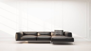 Büyük lüks, modern, parlak iç mekan oturma odası, afiş illüstrasyonu 3D dijital görüntü oluşturan bilgisayar.