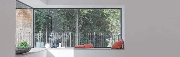 大型豪华现代明亮的室内客厅模仿横幅图解三维渲染计算机生成的图像 — 图库照片