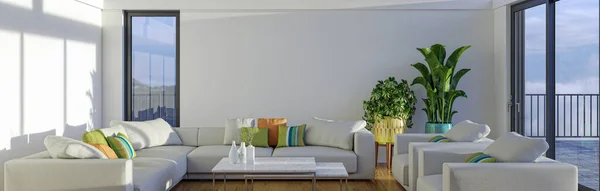 Grande Luxo Modernos Interiores Brilhantes Sala Estar Mockup Banner Ilustração — Fotografia de Stock