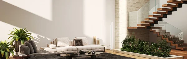 Large Luxury Modern Bright Interiors Living Room Mockup Banner Illustration — Stock Photo, Image