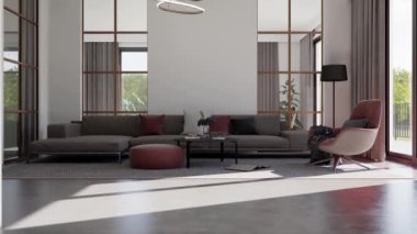 3d video rendering footage contemporary interior design of the living room. Stylish interior of the living room