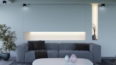 3d video rendering footage contemporary interior design of the living room. Stylish interior of the living room