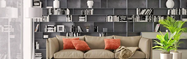 Large Luxury Modern Bright Interiors Living Room Mockup Banner Illustration — Stock Photo, Image