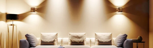 Nagy Luxus Modern Világos Belső Terek Nappali Mockup Banner Illusztráció — Stock Fotó
