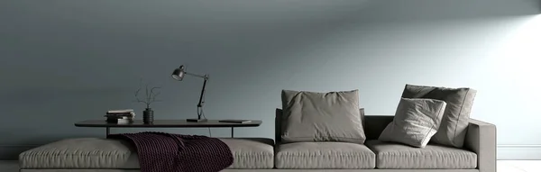 大型豪华现代明亮的室内客厅模仿横幅图解三维渲染计算机生成的图像 — 图库照片