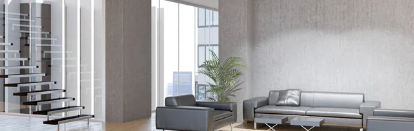 Moderne Illustratie Banner Ontspannende Comfortabele Moderne Woonkamer Met Banken Fauteuils — Stockfoto