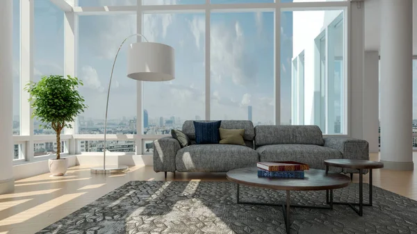 Modern Illustration Banner Relaxing Comfortable Modern Living Room Sofas Armchairs — Stok Foto