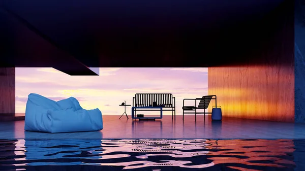 Moderní Ilustrace Banner Relaxační Pohodlný Moderní Obývací Pokoj Pohovkami Křesla — Stock fotografie