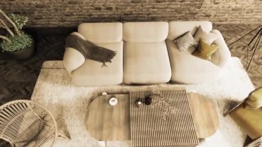 3d video rendering footage contemporary interior design of the living room. Stylish interior of the living room