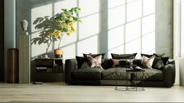 3d video rendering footage contemporary interior design of the living room. Stylish interior of the living room