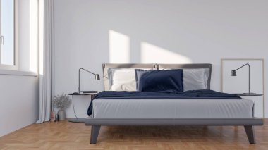 Büyük lüks, modern, parlak iç mekan oturma odası, model pankart, klasik illüstrasyon 3D.