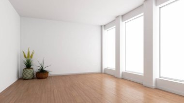 Büyük lüks, modern, parlak iç mekan oturma odası, model pankart, klasik illüstrasyon 3D.