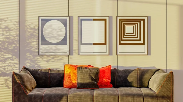 Amplios Interiores Luminosos Modernos Lujo Ilustración Maqueta Sala Estar Imagen —  Fotos de Stock