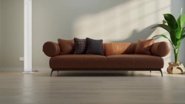 3D video görüntüsü, oturma odasının çağdaş iç tasarımı. Oturma odasının içi çok şık.