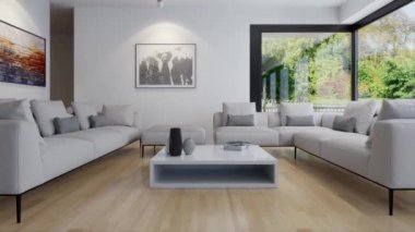 3d video rendering footage contemporary interior design of the living room. Stylish interior of the living room