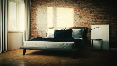 Büyük lüks, modern, parlak iç mekan oturma odası, model pankart, klasik illüstrasyon 3D.