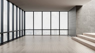 Büyük lüks, modern, parlak iç mekan oturma odası, model pankart, klasik illüstrasyon 3D.