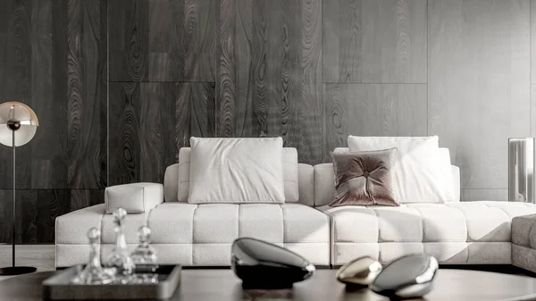Grande Luxo Moderno Interiores Brilhantes Casa Sala Estar Mockup Banner — Fotografia de Stock