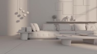3d video rendering footage contemporary interior design of the living room. Stylish interior of the living room