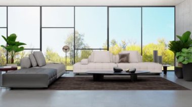 3d video rendering footage contemporary interior design of the living room. Stylish interior of the living room
