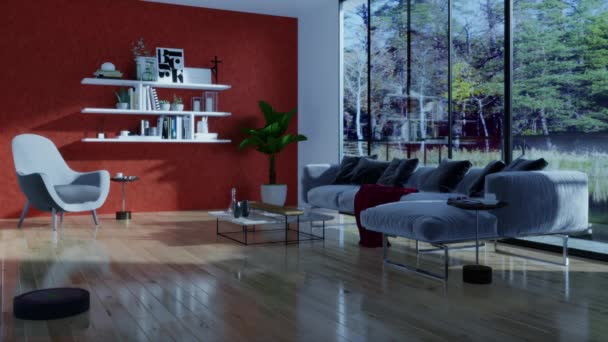 Video Rendering Footage Contemporary Interior Design Living Room Stylish Interior — Vídeos de Stock