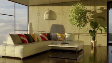 3d video rendering footage contemporary interior design of the living room. Stylish interior of the living room