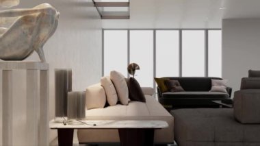 3d video rendering footage contemporary interior design of the living room. Stylish interior of the living room