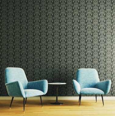 Büyük lüks, modern, parlak iç mekanlar. Oturma odası tasviri. 3D görüntüleme.