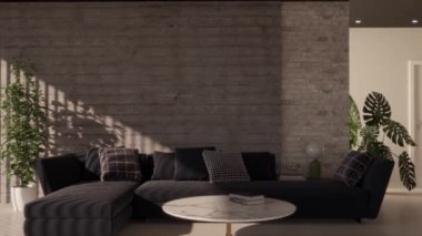 3d video rendering footage contemporary interior design of the living room. Stylish interior of the living room