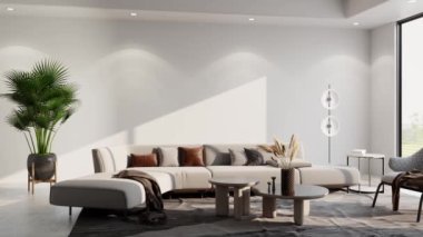 3d video rendering footage contemporary interior design of the living room. Stylish interior of the living room