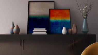 3d video rendering footage contemporary interior design of the living room. Stylish interior of the living room