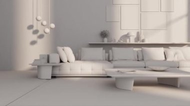 3d video rendering footage contemporary interior design of the living room. Stylish interior of the living room
