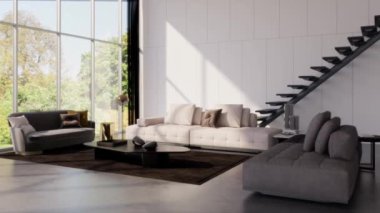 3d video rendering footage contemporary interior design of the living room. Stylish interior of the living room