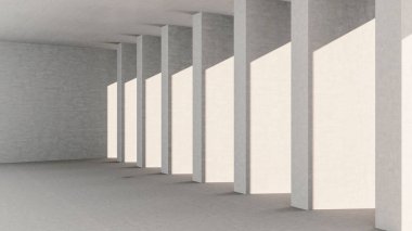 Büyük lüks, modern, parlak iç mekan oturma odası, afiş illüstrasyonu 3D dijital görüntü oluşturan bilgisayar.