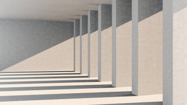 Büyük lüks, modern, parlak iç mekan oturma odası, afiş illüstrasyonu 3D dijital görüntü oluşturan bilgisayar.